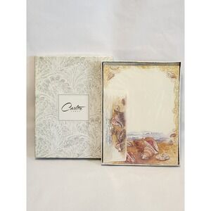 Vintage Carlton Cards Stationery Set Seashells Ocean Gold Accents Writing Paper